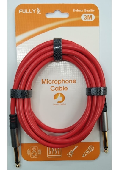 6.3 Mm Kaliteli Mono Mikrofon / Enstrüman Kablosu 3 Metre - Kırmızı Adet / 1 Adet