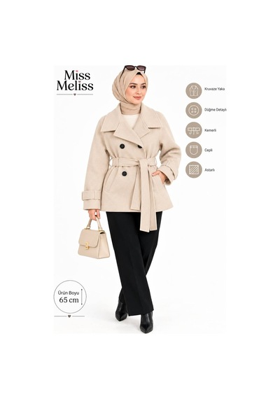 Miss Meliss Kruvaze Yaka Kemerli Spor Kaşe Bej Bej