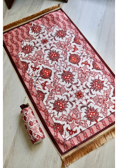 Taşınabilir İpek Dokulu Keseli Seccade S1031 Pembe Renk Pembe
