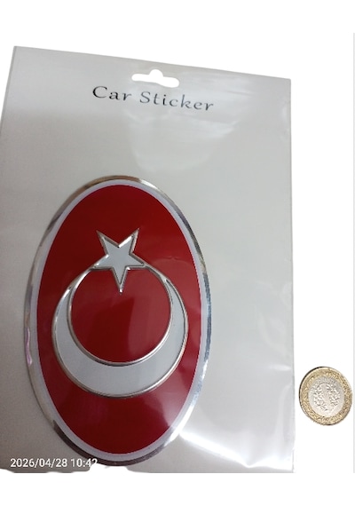 Kabartmalı Metalize Oval Türk Bayrağı Oto Sticker Etiket 0