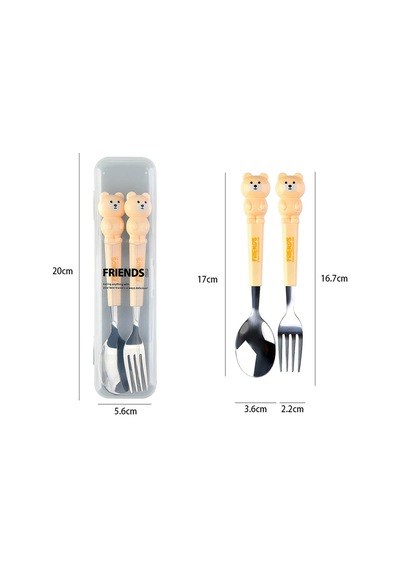 Sarı Renk Kedi Figürlü Premium Çocuk Bpa Free Paslanmaz Çelik Uçlu Çatal-kaşık Set 24+ Ay