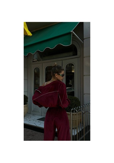 Mayrem Kadın Biyeli Oversize Kadife Eşofman Takım Bordo