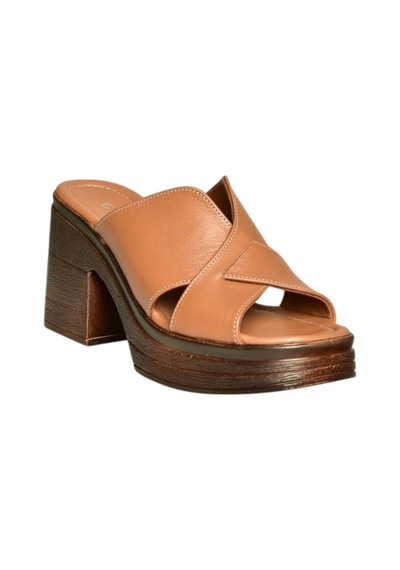 Fox Shoes U555931503 Taba Hakiki Deri Kalın Topuklu Kadın Terlik Taba-hakiki Deri