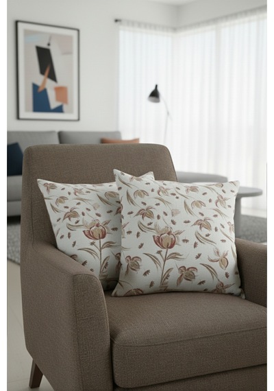 Chevron Bohem Dekoratif Punch Yastık Kırlent Kılıfı 2 Adet 45x45 Rustik Çiçek Kahverengi 45 x 45
