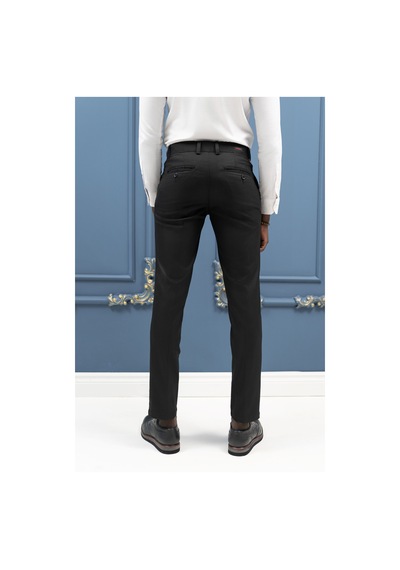 Notra Slimfit Pamuklu Kendinden Çizgili Mevsimlik Kumaş Pantolon Siyah