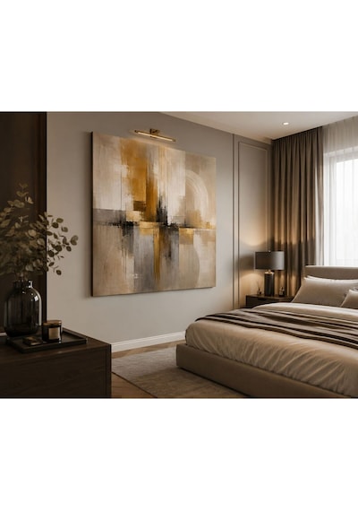Golden Geometry Kare Soyut Kanvas Tablo Bej, Krem, Gri Ve Altın Tonlu Modern Duvar Dekoru Minimalist Salon, Yatak Odası Ve Ofis Tablosu