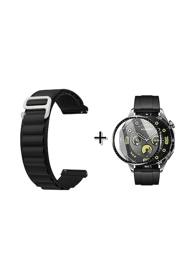Forzacase Huawei Watch Gt4 46mm İçin Kancalı Kumaş Kordon Kayış + Ekran Koruma Filmi - Fc156 Siyah