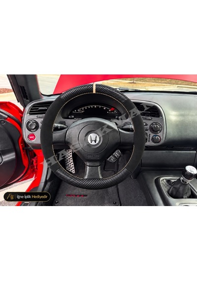 Honda Civic Dikme Direksiyon Kılıfı Alcantara Süet Mat Karbon Bej Yüzük Ve Dikiş 3 Kapılı Ep3 Type-r-hb 2001-2005