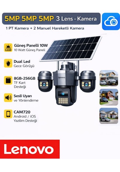 G4w19 3 Lensli 4g Sım Kartlı 360 Ptz Solar Güvenlik Kamerası Güneş Panelli Gece Görüşlü Dış Mekan 1 Yıl 120gb Dahil