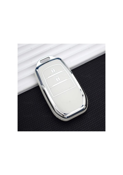 Toyota Corolla Cross Yaris Cross Ch-r Rav4 Hilux Uyumlu Gümüş Kenar Tpu Anahtar Kılıfı Beyaz - 2 Tuş