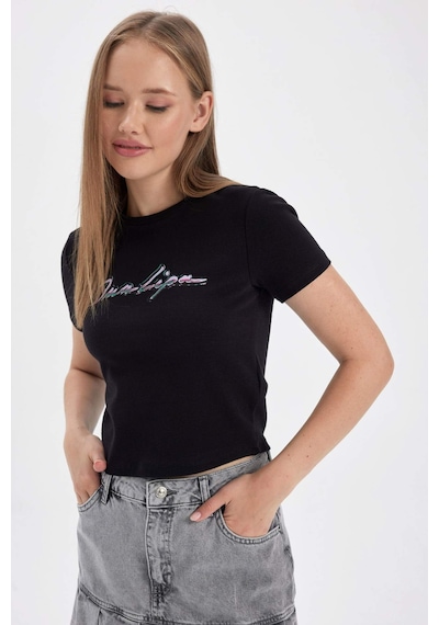 Defacto Coool Dua Lipa Fitted Ribana Kısa Kollu Tişört B2971AX23HSBK81 Siyah