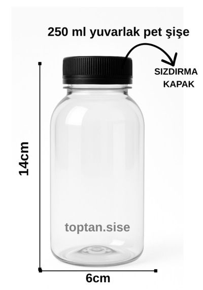 250ml Pet Yuvarlak Şişe Ve Siyah Kapak 20 Adet