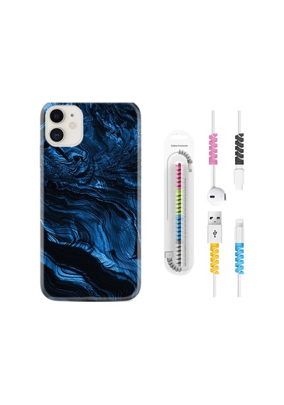 Apple Uyumlu iPhone 11 Kılıf Kablo Koruyuculu Blue Marble 1379