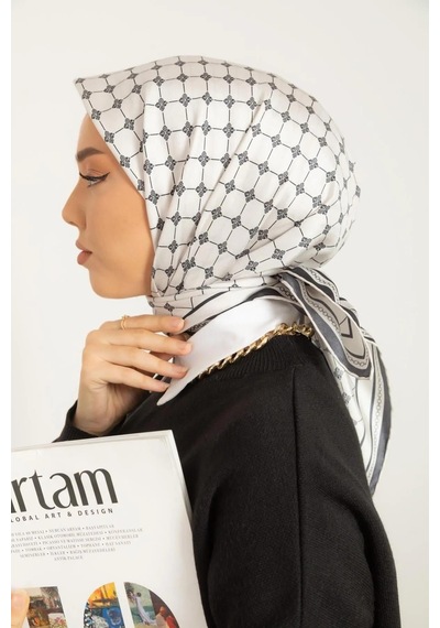 Silk Home Twill İpek Eşarp - 11393-17 Gümüş Siyah Gümüş - Siyah