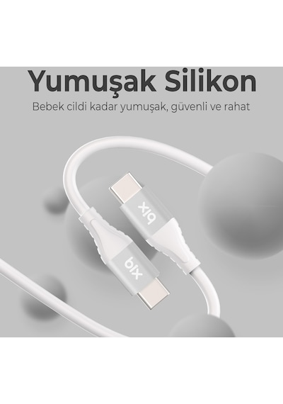 Bix BXSC1CC 60 W Type-C to Type-C 1.2 M Silikon Şarj ve Data Kablosu