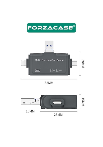 Forzacase Type-c, Lightning, Micro Usb Uyumlu Usb 3.0 Otg Sd Kart Okuyucu Çevirici Adaptör - Fc1159 1 Adet