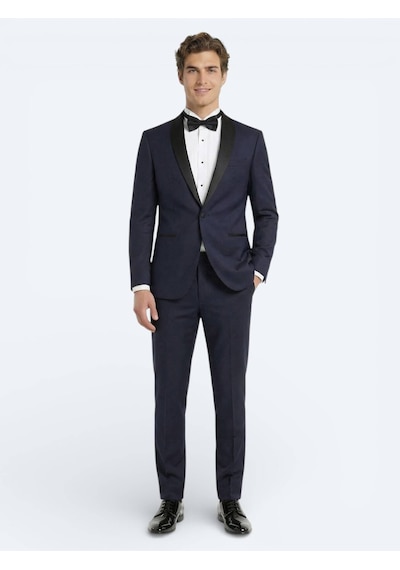 Saks Slim Fit Kelebek Yaka Dokuma Smokin Takım Elbise Saks