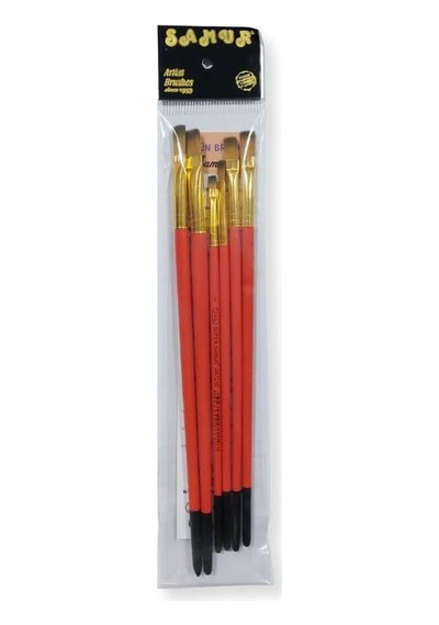 Süper Samur 6'li Düz Kesik Yağlı Boya Fırça Seti, El Yapımı Sentetik Akrilik, 15 Cm Saplı,no: 2-4-6-8-10-12