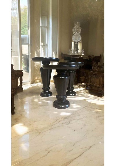 Ahşap 3 Lü Fitilli Mantar Yan Sehpa Seti Siyah Modern Fiskos - Wooden Coffee Table Siyah