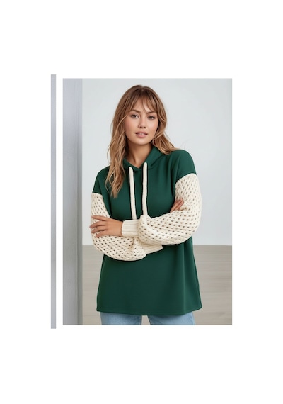 Mamayaga Kadın Kolları Örgü Triko Şık Tasarım Oversize Tunik Boy Zümrüt Yeşili Sweatshirt Kazak Yeşil Mamayaga Kadın Kolları Örgü Triko Şık Tasarım Oversize Tunik Boy Zümrüt Yeşili Sweatshirt Kazak Yeşil