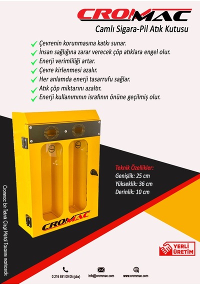 Camlı Sigara-Pil Atık Kutusu Sarı