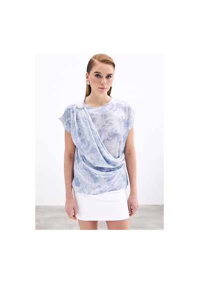 Sateen Aksesuar Detaylı Bluz - Mavi-135903 Mavi