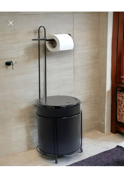 Kovalı Tuvalet Kağıtlığı, Çöp Kovalı Tuvalet Kağıdı, Banyo Çöp Kovası, Tuvalet Kağıtlığı Siyah