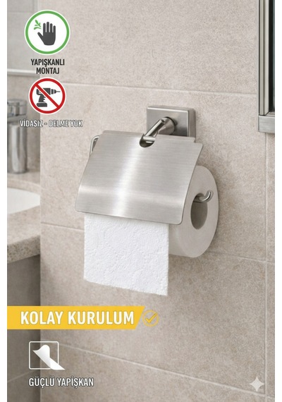 Buççin Online Mağaza Yapışkanlı Tuvalet Kağıtlığı Delmesiz Duvara Monte Banyo Wc Kağıtlık Metal Gri Çok Renkli