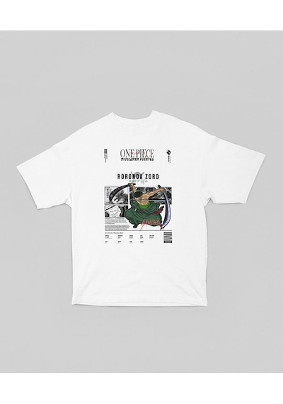 One Piece Roronoa Zoro Baskılı Unisex Oversize Anime Karakter Tiş Beyaz