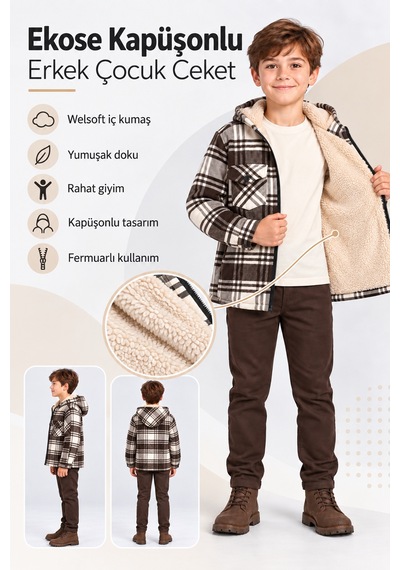 Ahengim Erkek Çocuk Ekose Kapüşonlu Fermuarlı Peluş Astarlı Ceket Mont Oduncu Gömlek Ak1665 Kahverengi Ahengim Erkek Çocuk Ekose Kapüşonlu Fermuarlı Peluş Astarlı Ceket Mont Oduncu Gömlek Ak1665 Kahverengi