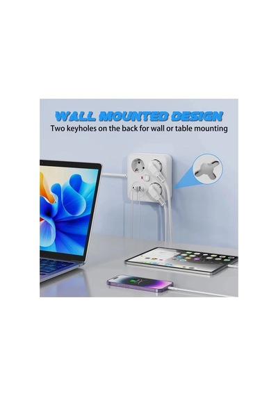 Akım Korumalı Anahtarlı Priz - 3x Priz - 2x Usb - 2x Type-c - 2 Mt Kablo Hızlı Şarj Özellikli Siyah 0 - 2 M