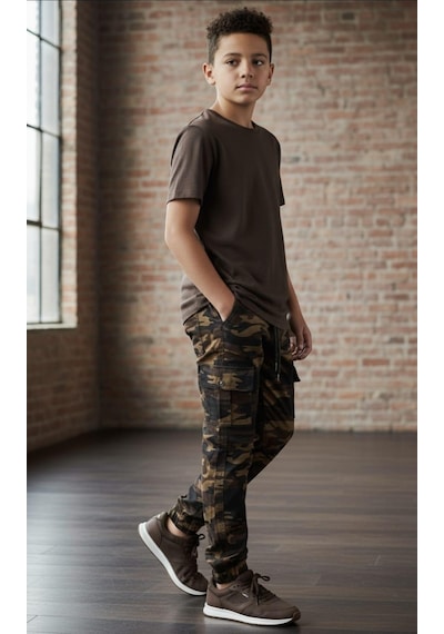 Black Steel Garson Boy Erkek Kamuflaj Desen Pantolon Gri