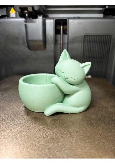 3d Baskı Sarılan Kedi Saksı - Sevimli Dekoratif Saksı - Mint