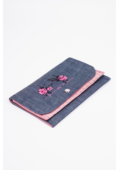 Fabric Craft Bag Kadın Kumaş Cüzdan Nakışlı Mavi - Pembe