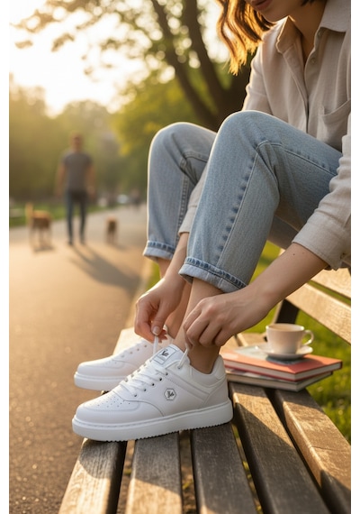 Enoch Suni Deri Beyaz Düz Tabanlı Erkek Casual Sneaker Ayakkabı Beyaz