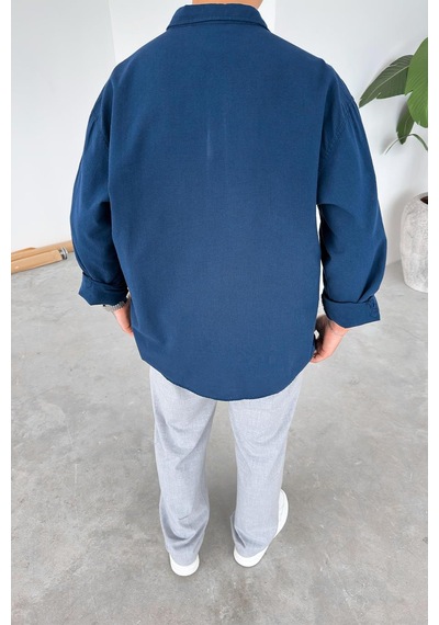 Lacivert Oversize Fresh Keten Gömlek Lacivert