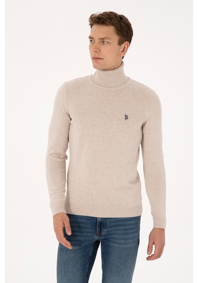 U.S. Polo Assn. Erkek Slim Fit Boğazlı Yaka Taş Melanj Kazak 50313640-VR225