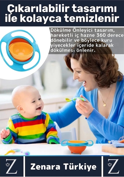 Premium Bpa Free Pratik Kolay Temizlenir Dönen Tasarım Eğlenceli Dökülmeyen Bebek Mama Kasesi Çok Renkli