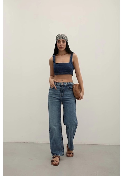 Premium Mide Blue Mom Fit Jeans Mide Blue