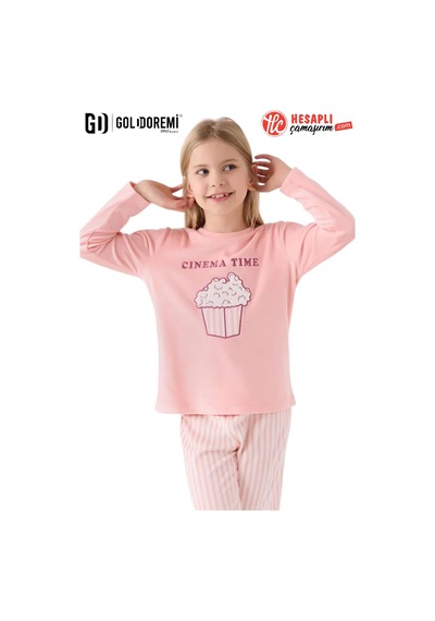 Roly Poly Premium Kız Çocuk Pop Corn Cınema Time Uzun Kollu Kadife Pijama Takım Pembe