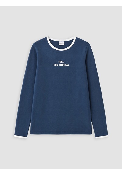 LC Waikiki Lcw Kids Lacivert Bisiklet Yaka Baskılı Uzun Kollu Kız Çocuk Tişört Navy
