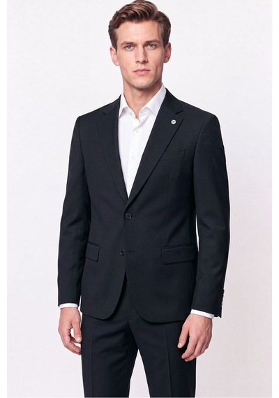 Efor Slim Fit Mono Yaka Çift Yırtmaç Esnek Yünlü Siyah Takım Elbise Tk 947