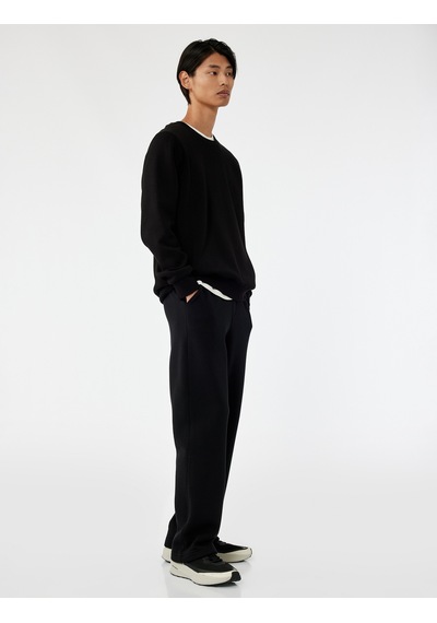 Koton Straight Fit Cep Detaylı Şardonlu Beli Lastikli Eşofman Altı Siyah 6wam40033mk Siyah