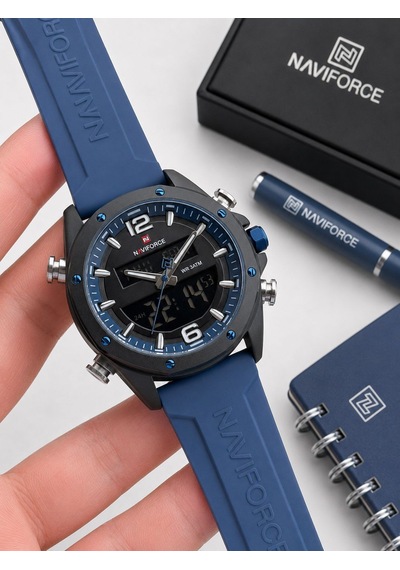 Naviforce Silokon Kordon Dijital & Analoğ Mekanizma Bileklik Hediyeli 3 Atm Erkek Kol Saati Nf9264.2 Siyah