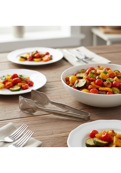 Tr Paslanmaz Çelik Yemek Servis Maşası 21 Cm Salata, Makarna Ve Sıcak Yemekler İçin Çok Amaçlı Servis Pensi