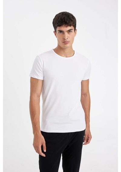 DeFacto Slim Fit Dar Kesim Bisiklet Yaka Kısa Kollu Pijama Üstü L4885AZ24WNWT34