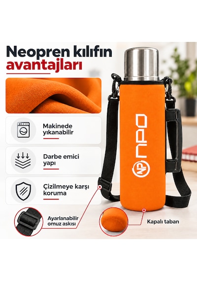 Npo Nt01 2 Katman Vakum Teknolojili 24h Sıcak 48hsoğuk 72hbuzlu Koruma Çelik Termos Turuncu Kılıflı