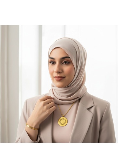 Zırh Model Kolye Ve Ayetel Kürsi Bileklik Seti Gold Renk Paslanmaz Çelik Takı Altın
