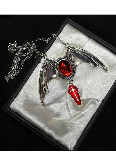 Dükkan Design Gotik Bat Cross Tabut Kolye Gümüş - Gri - Siyah