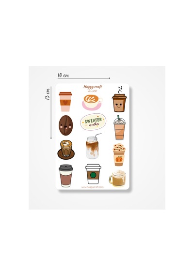 Kahve Temalı Sticker Seti - 12 Parça Standart